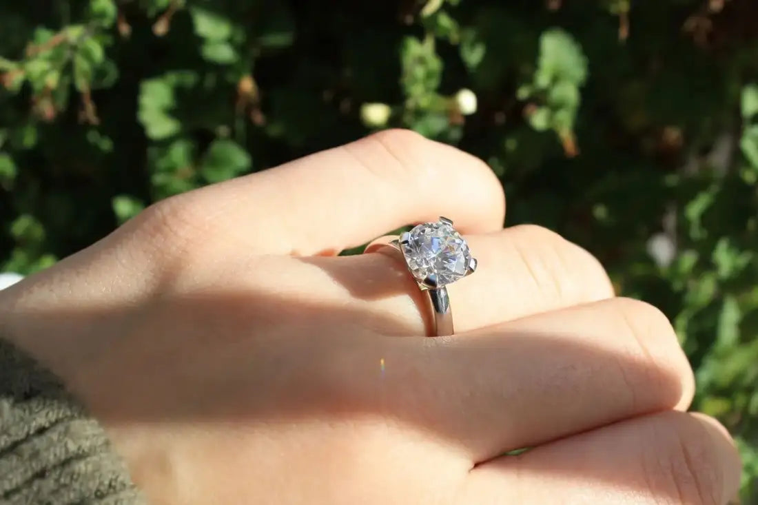 Chanel 3 carat round lab grown diamond 18k white gold engagement ring - Quorri
