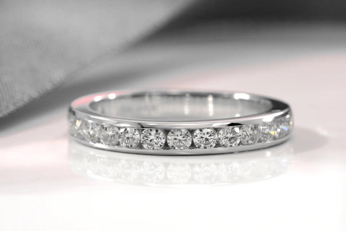 gold  round channel set eternity anniversary and wedding band Canada Quorri