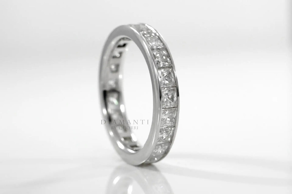 18k white gold affordable designer princess lab diamond wedding and anniversary eternity ring Quorri