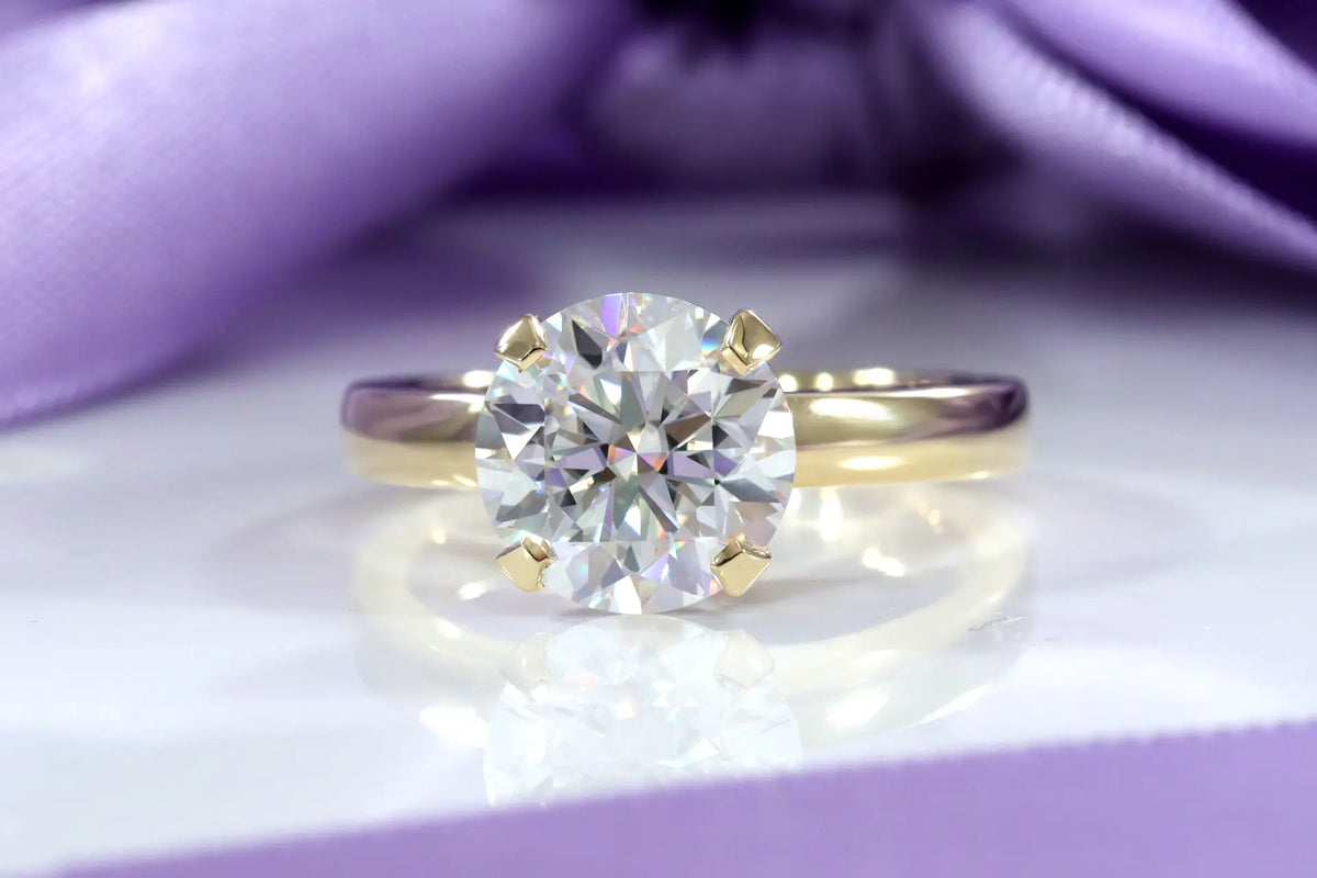 ready to ship 2.75 carat 18k  yellow gold affordable four prong round brilliant lab diamond solitaire ring