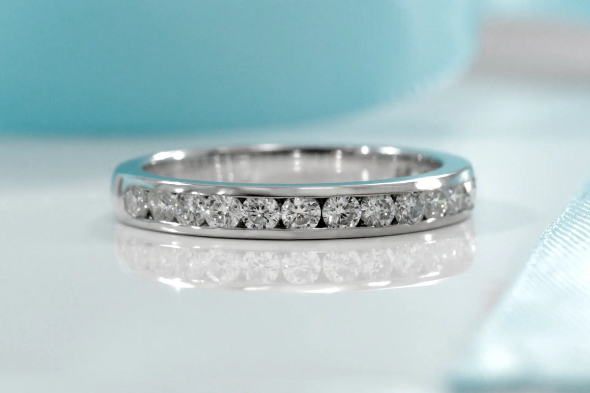 tiffany inspired channel set 1ct.tw round brilliant lab diamond wedding anniversary band Quorri