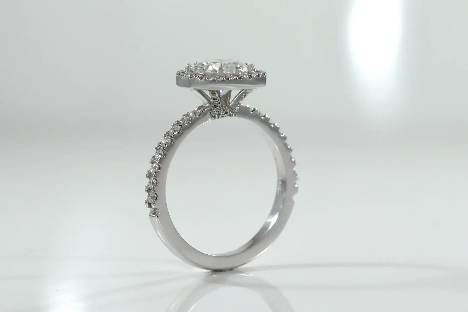 18k white gold invisible halo 2 carat round lab diamond engagement ring Quorri 