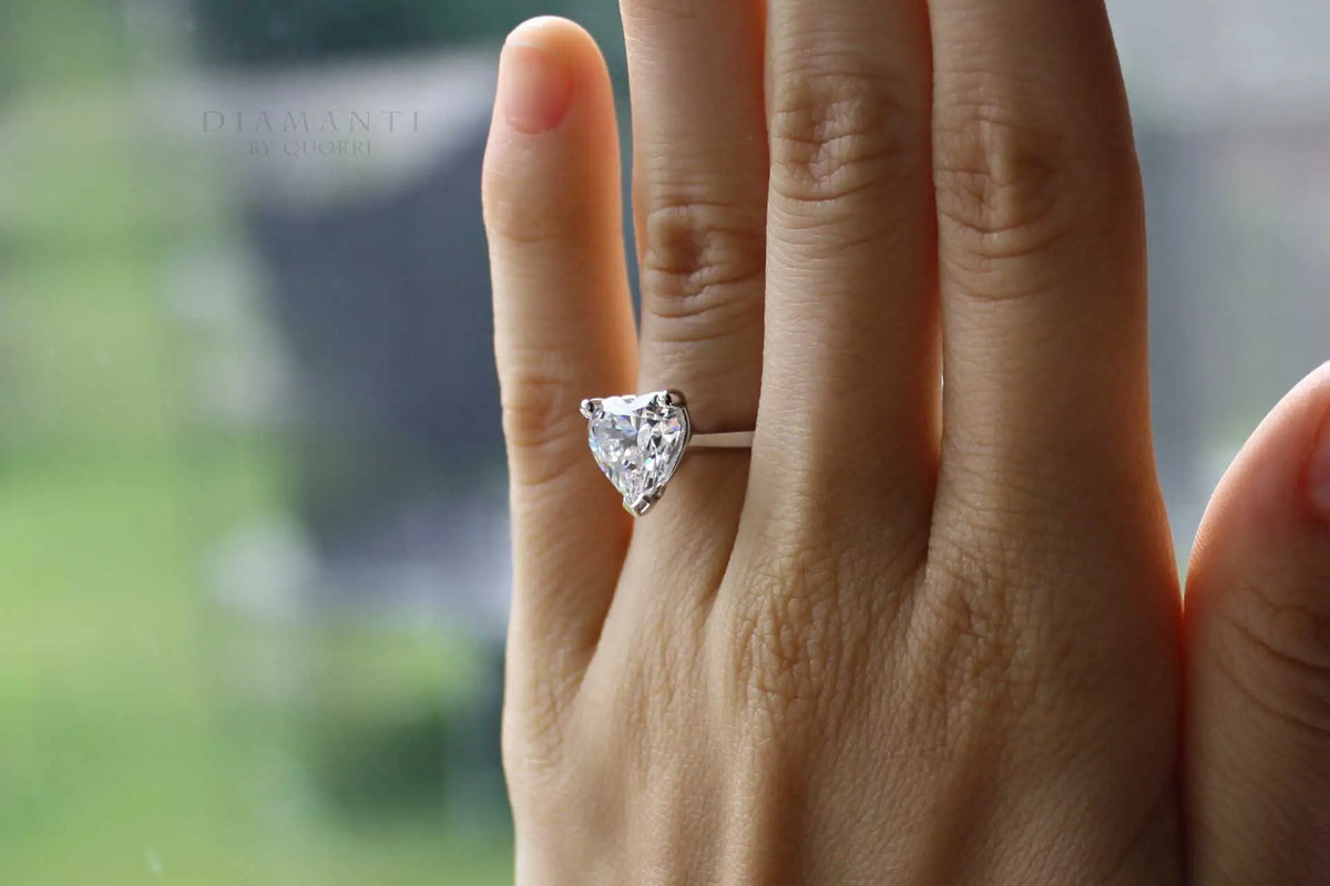 white gold low cost heart cut lab grown diamond solitaire engagement ring