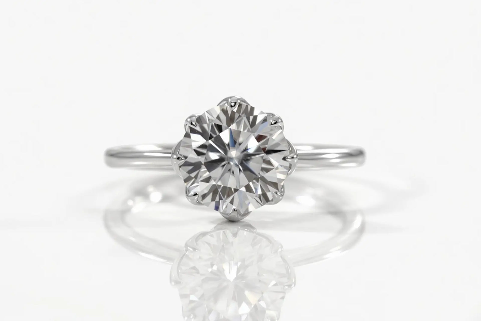 vintage eight prong petal design round lab diamond 14k white gold solitaire engagement ring Canada