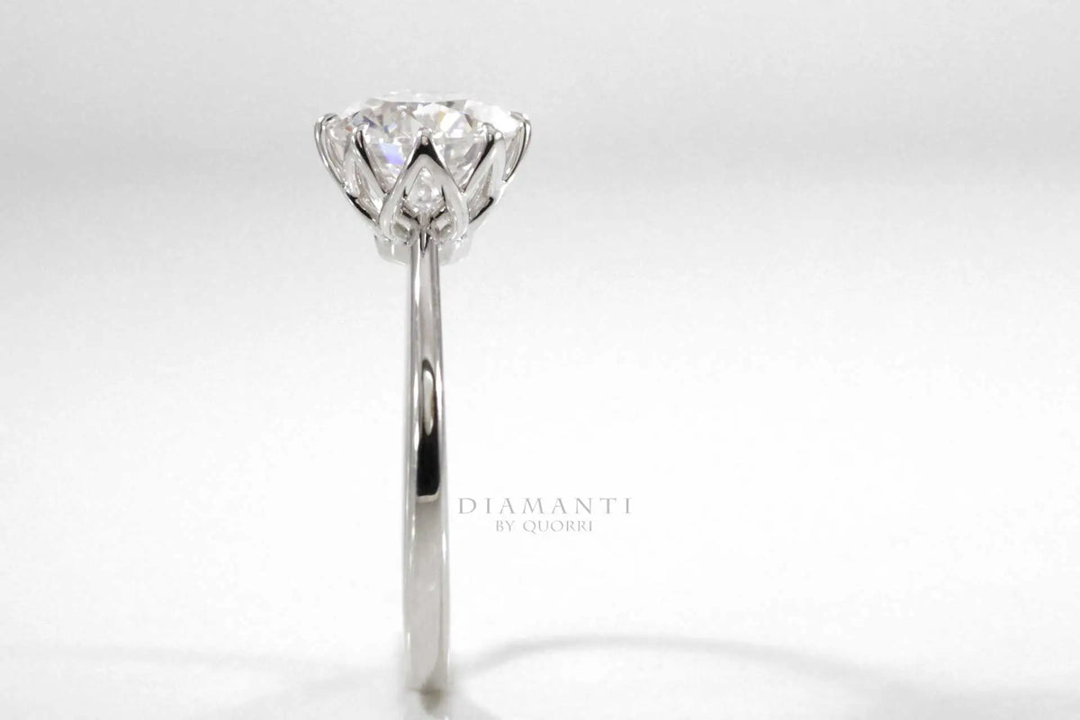 gold and platinum affordable eight prong petal design round lab diamond solitaire engagement ring