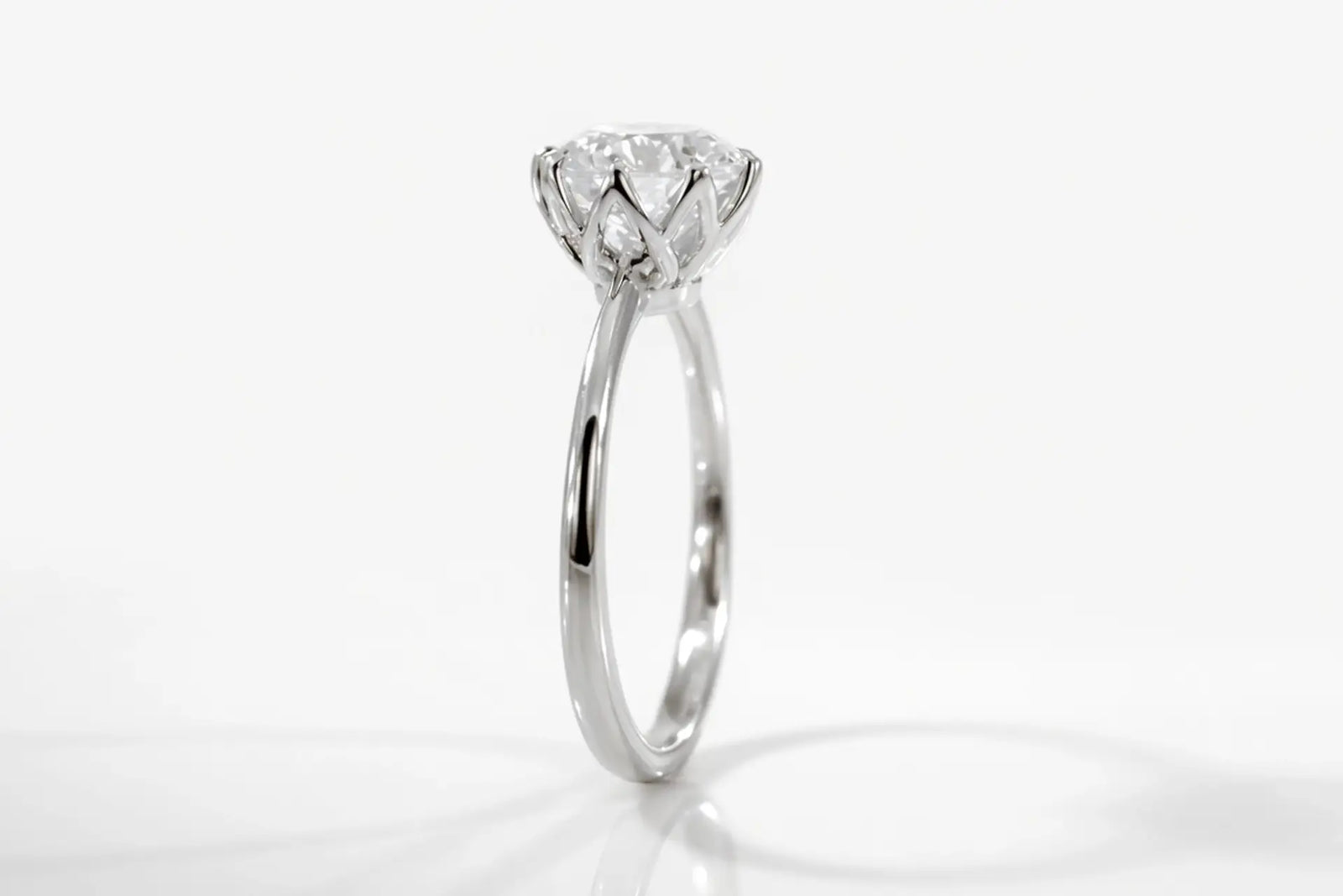 vintage eight prong petal design round lab diamond 14k white gold solitaire engagement ring Canada