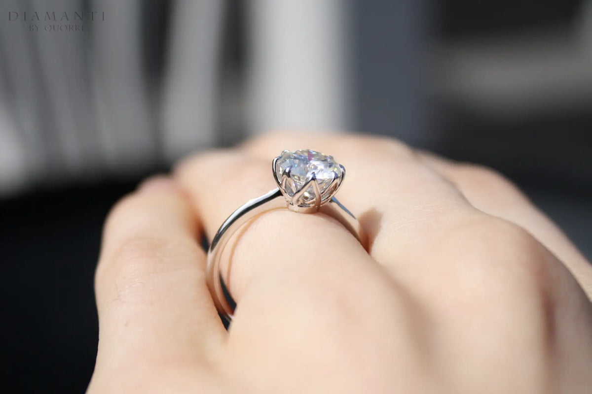 affordable eight prong petal crown design round lab diamond solitaire engagement ring