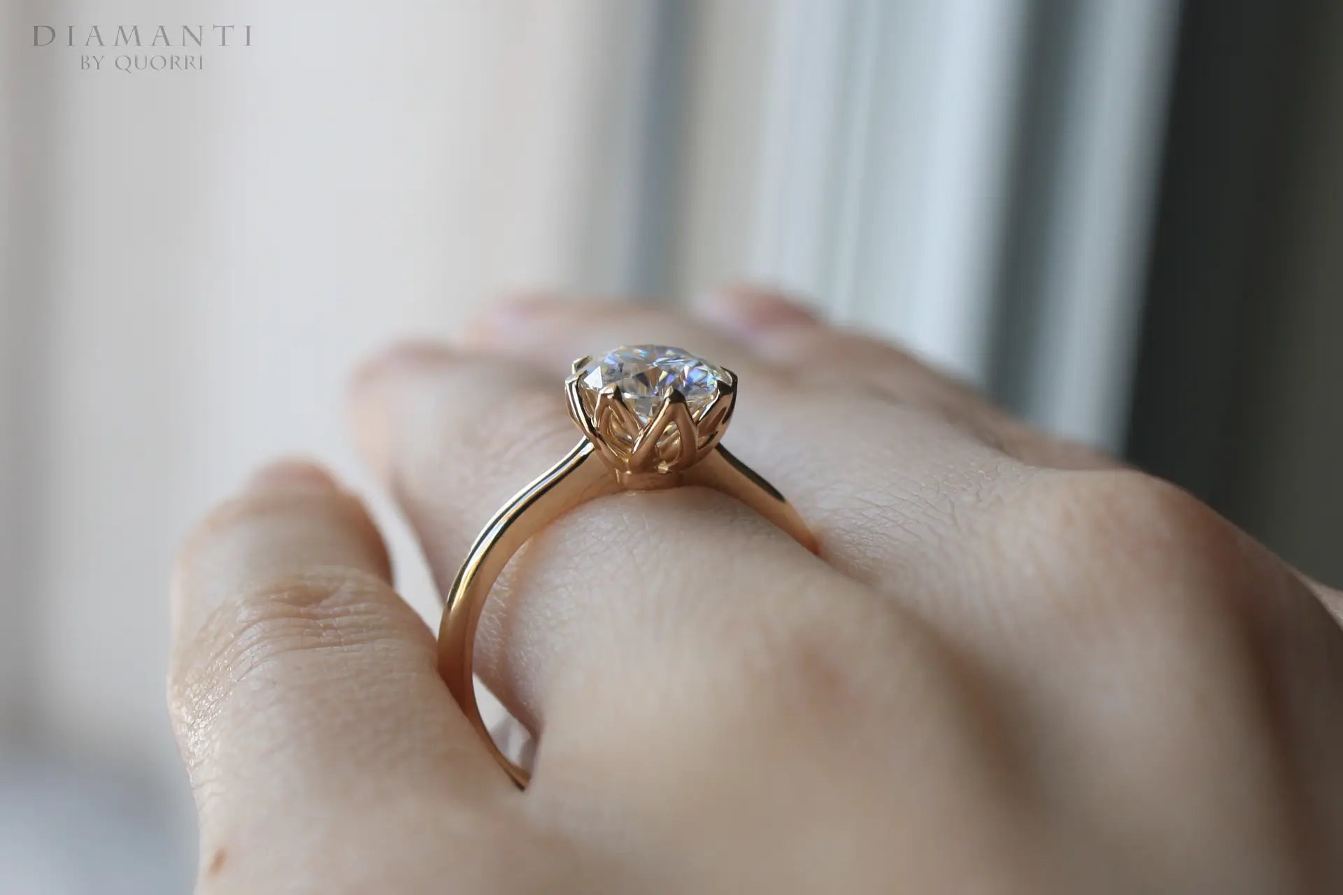 rose gold affordable eight prong petal design round lab diamond solitaire engagement ring Canada