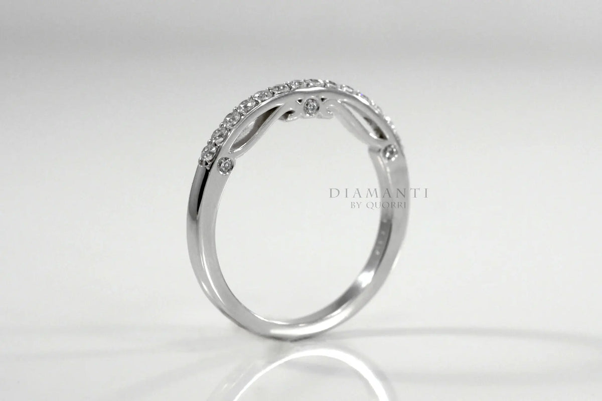 designer accented 18k white gold diamond wedding band Quorri Canada