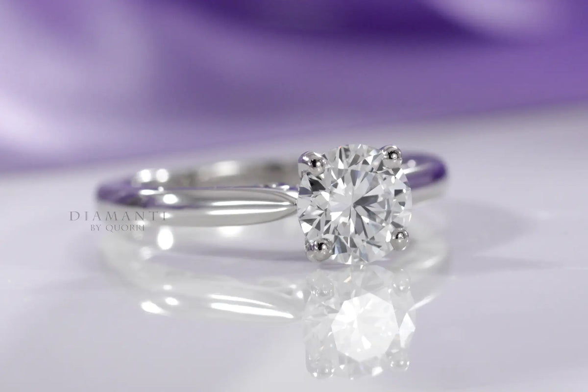 Affordable Platinum vintage 2.5 carat round lab made diamond center accented engagement ring Quorri Canada