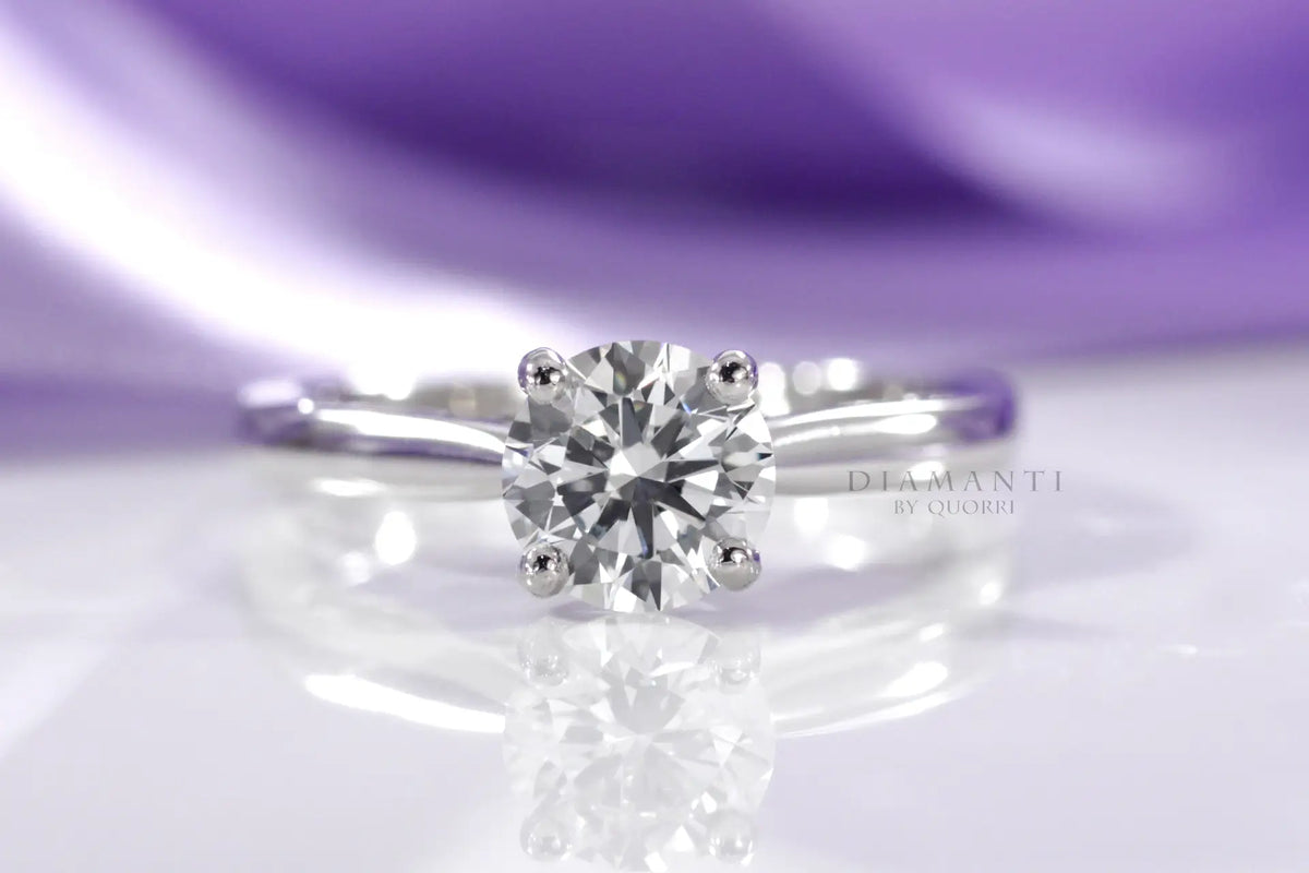 18k white gold vintage round lab diamond center engagement ring Quorri Canada