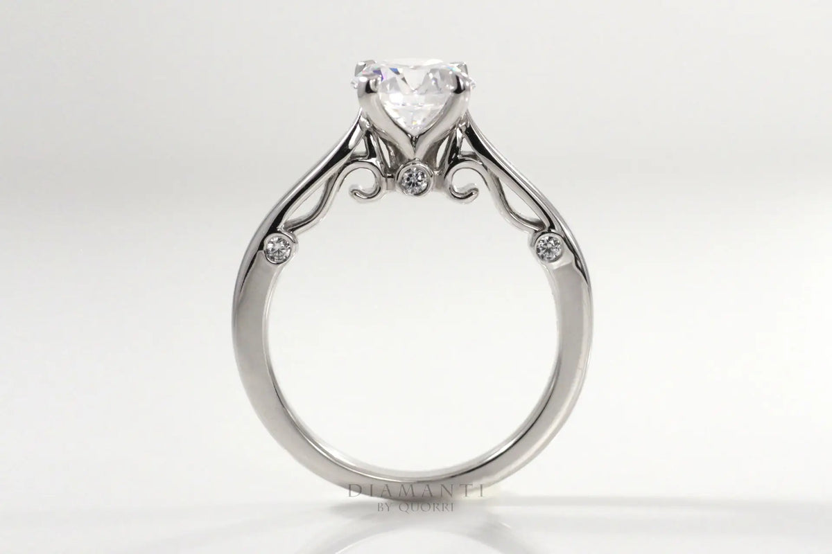 18k white gold vintage 2 carat round lab diamond center accented engagement ring Quorri Canada