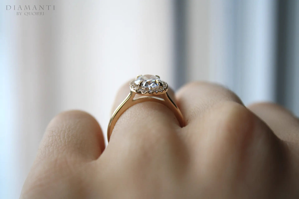 low cost designer 4 claw prong 2 carat oval lab diamond engagement ring Quorri