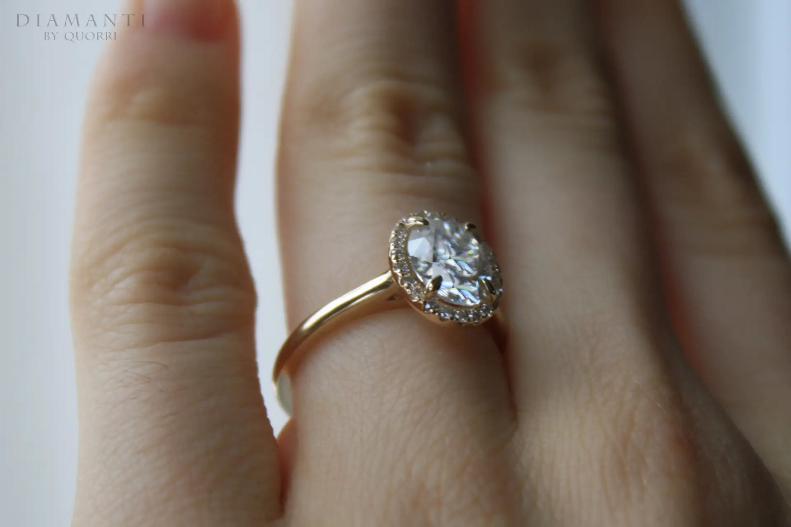 affordable four claw prong 14k yellow 1.5ct oval lab diamond engagement ring Quorri