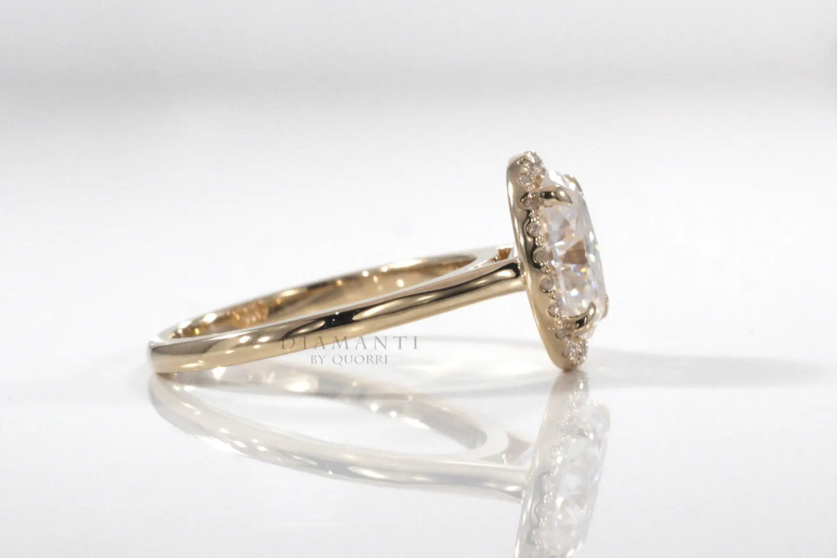 affordable claw prong 18k yellow 3ct oval lab diamond engagement ring Quorri