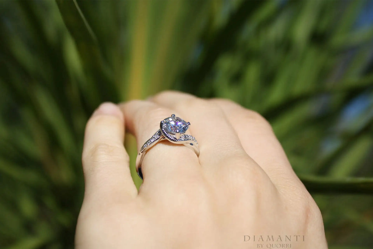 18k white gold swirl hidden-halo 2 carat round lab grown diamond engagement ring Quorri Canada