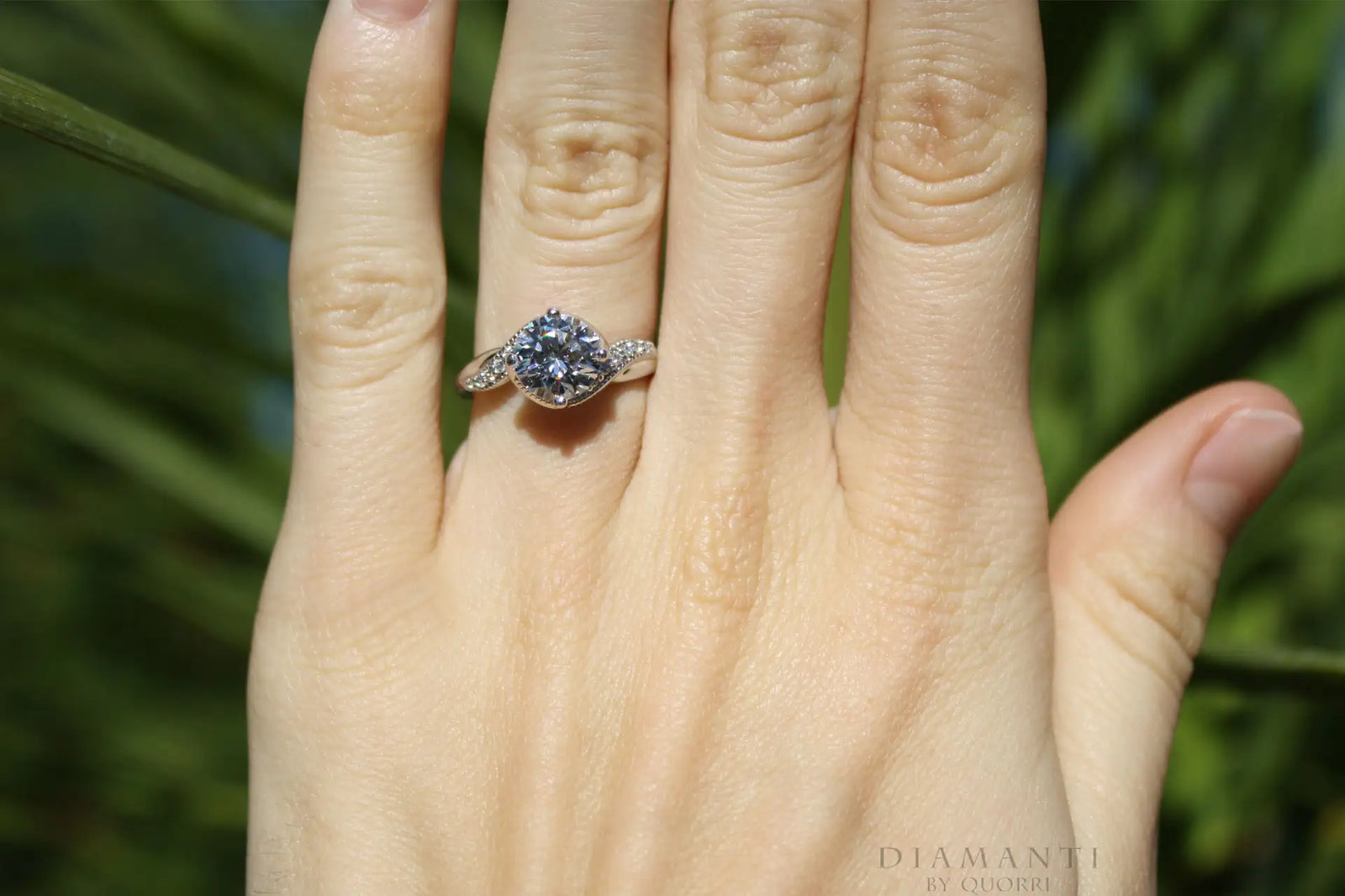 platinum swirl hidden-halo 3 carat round lab diamond engagement ring Quorri Canada