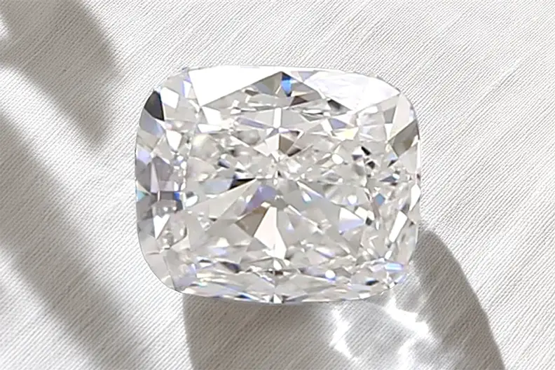 3 carat crushed ice elongated cushion lab grown diamond moissanite at Quorri Canada
