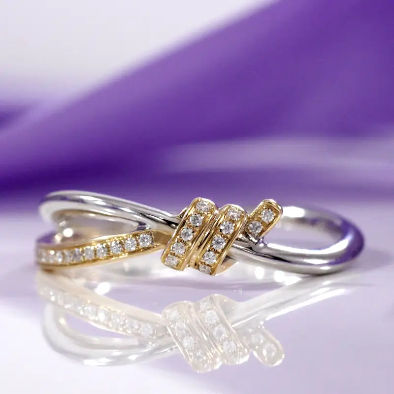 two-tone gold custom unique knot shaped diamond engagement ring