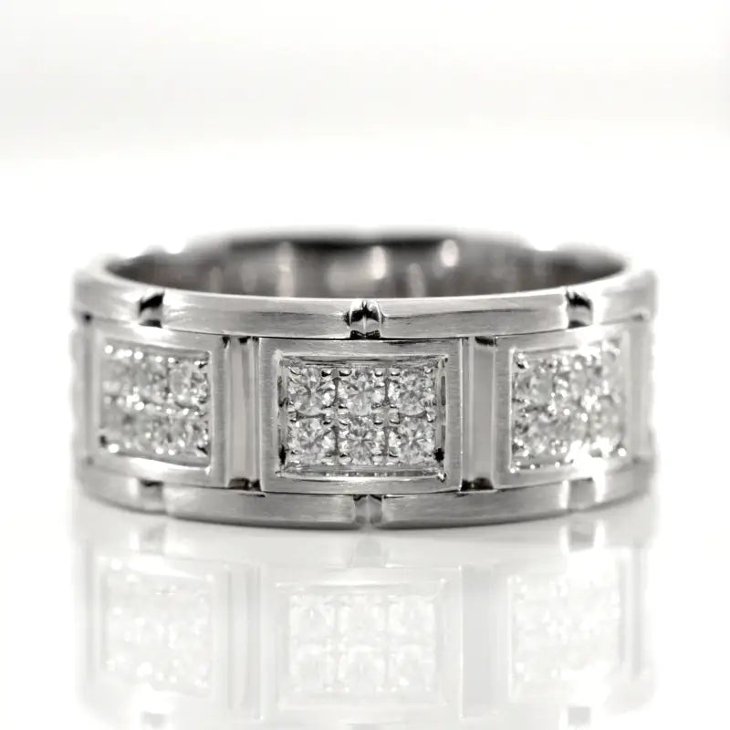diamond row white gold and platinum men's wedding band