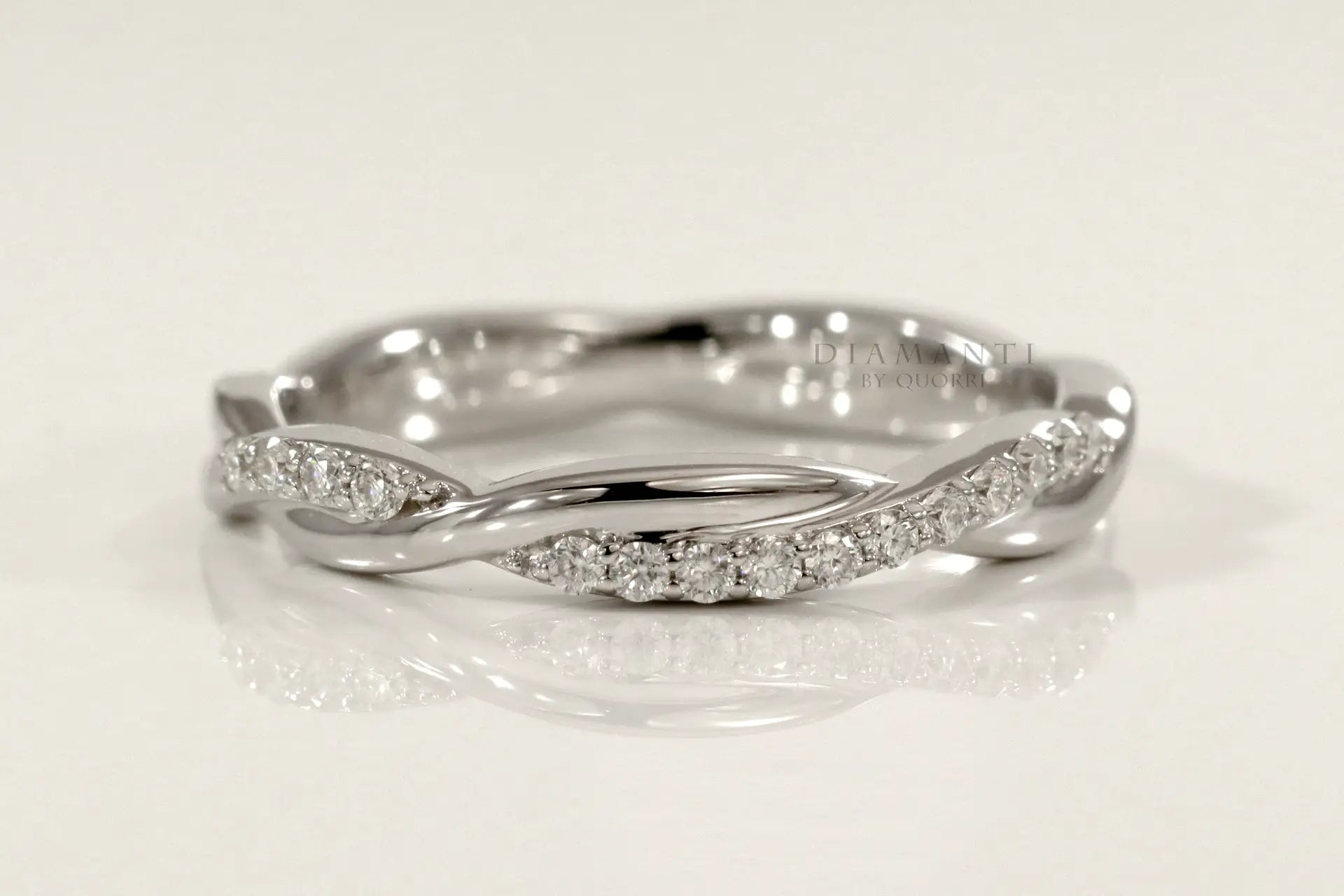 white gold intertwine twist round lab grown diamond wedding band Quorri