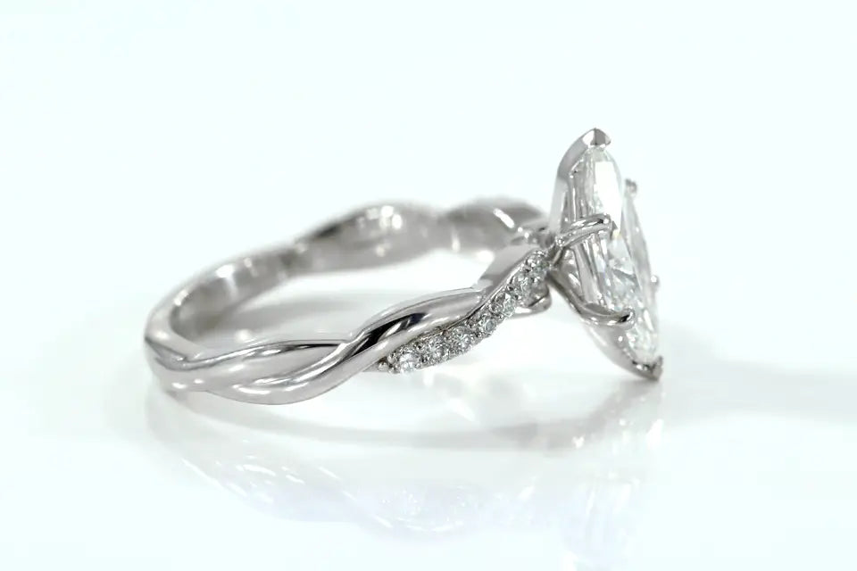 affordable designer 14k white gold 1.50 carat marquise lab created diamond intertwine band engagement ring Quorri 