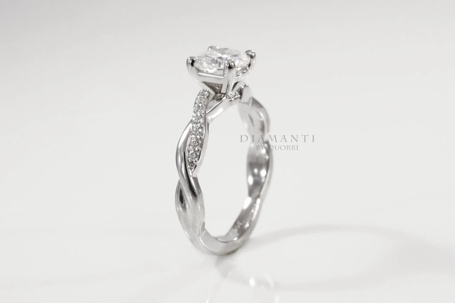 2 carat 14k white gold accented crisscross band round lab diamond engagement ring