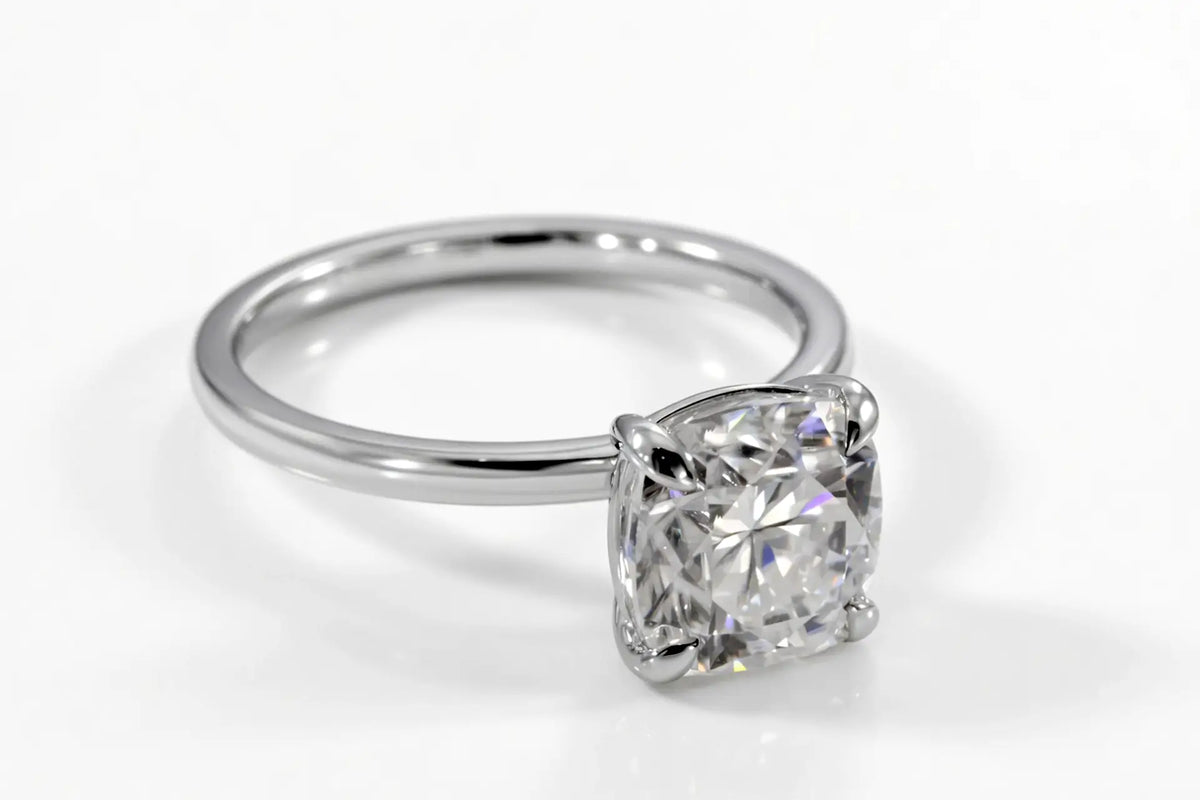 cushion cut lab diamond engagement ring with birthstone accent by Quorri