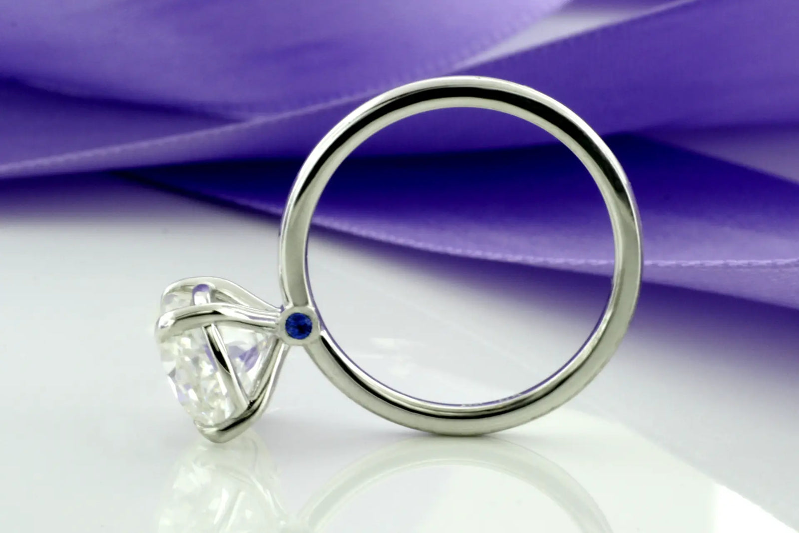 cushion cut lab diamond engagement ring with birthstone accent