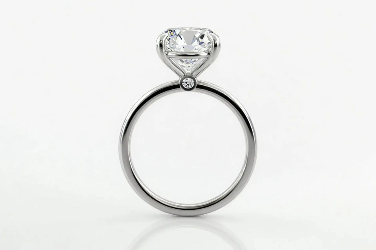 cushion cut lab diamond engagement ring with diamond accent by Quorri Canada