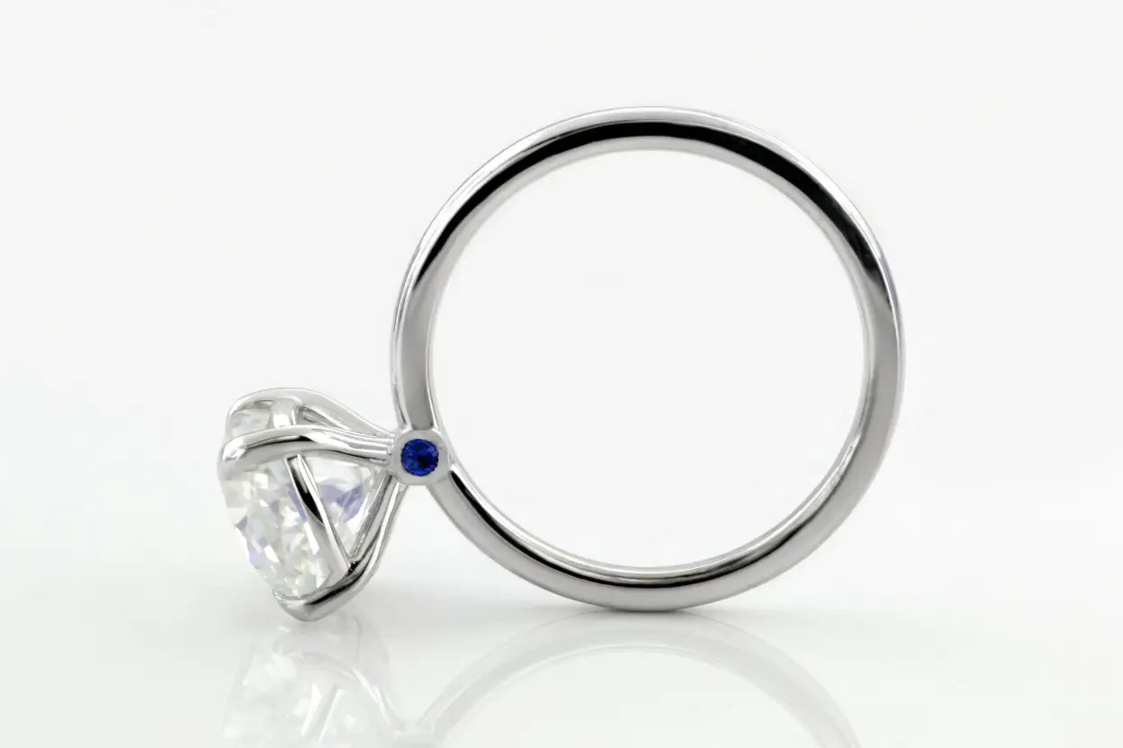 cushion cut lab diamond engagement ring with birthstone accent Quorri Canada