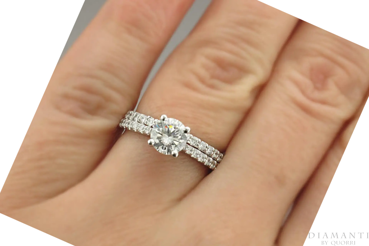 2ct designer scalloped round accented lab diamond wedding set Quorri Canada