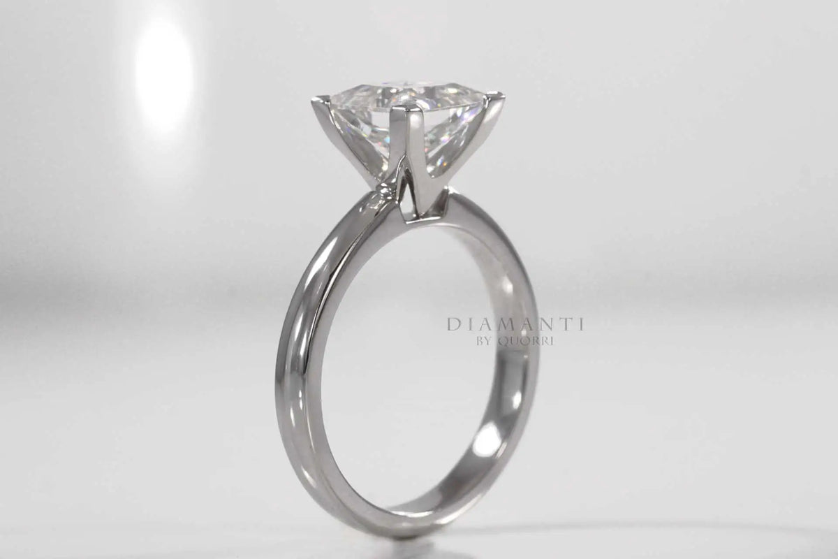 four v prong princess cut lab diamond solitaire engagement ring