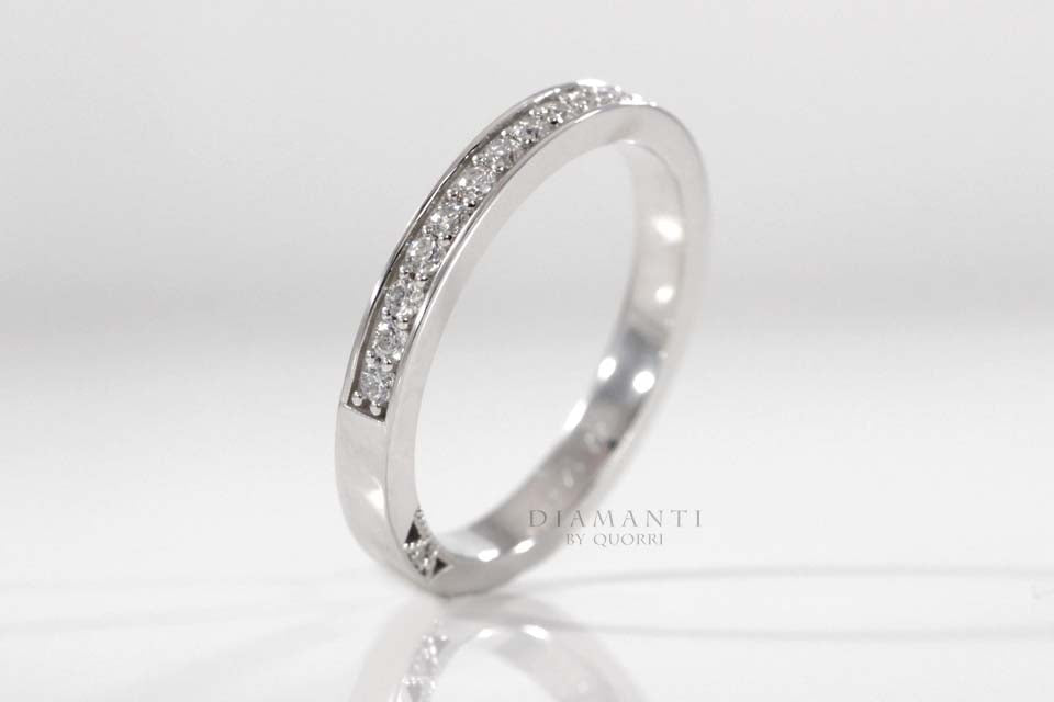 designer Millgrain detailed 18k white gold lab diamond wedding band Quorri