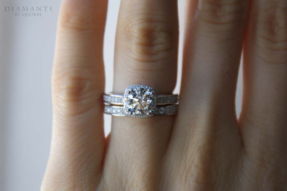 2 carat designer Millgrain detailed platinum lab diamond wedding band Quorri