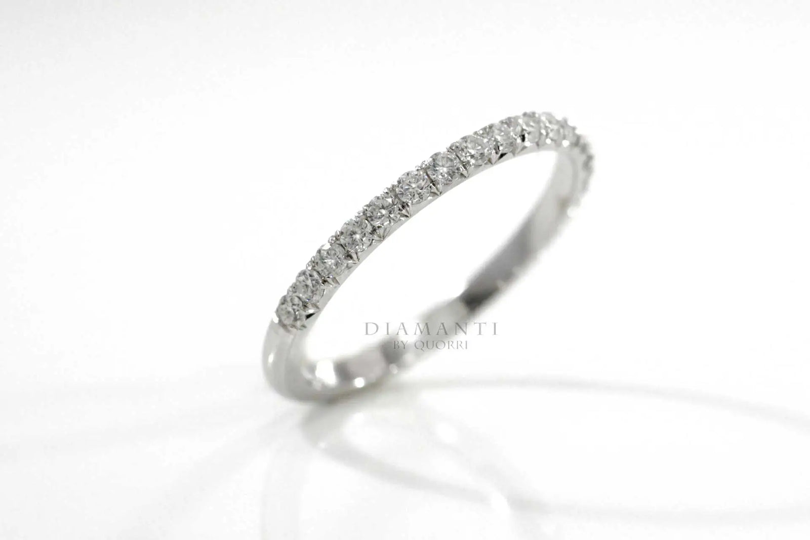 14k white gold affordable designer round lab diamond wedding band Quorri