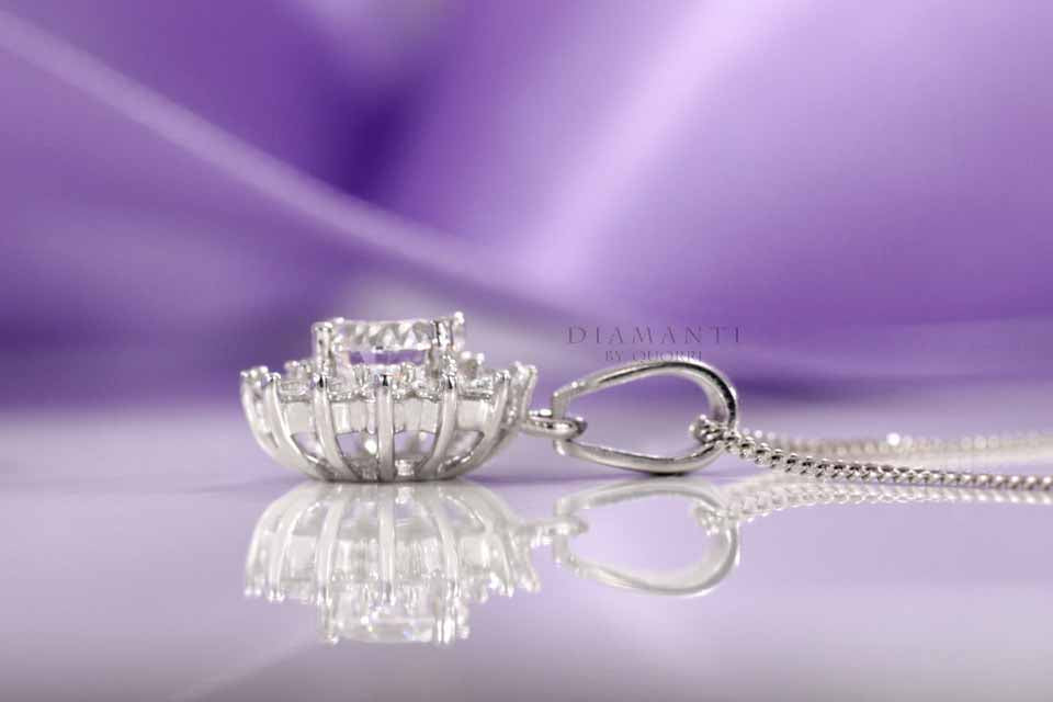 18k white gold round halo eternity lab diamond solitaire pendant Quorri