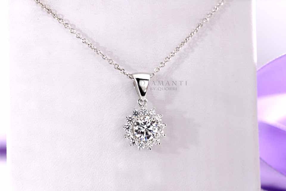 round halo eternity lab diamond solitaire pendant Quorri