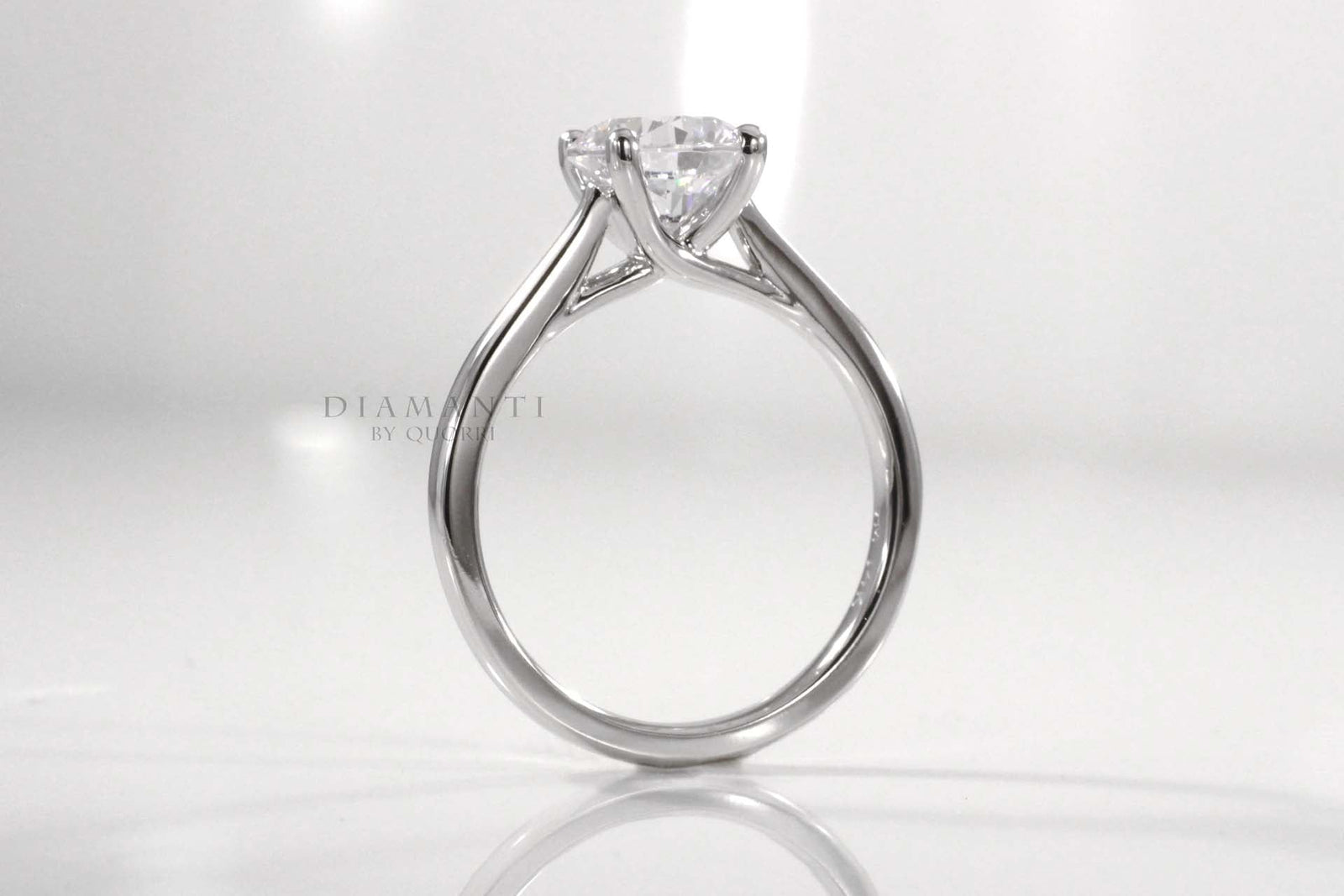 affordable simple white gold round lab diamond engagement ring Quorri 