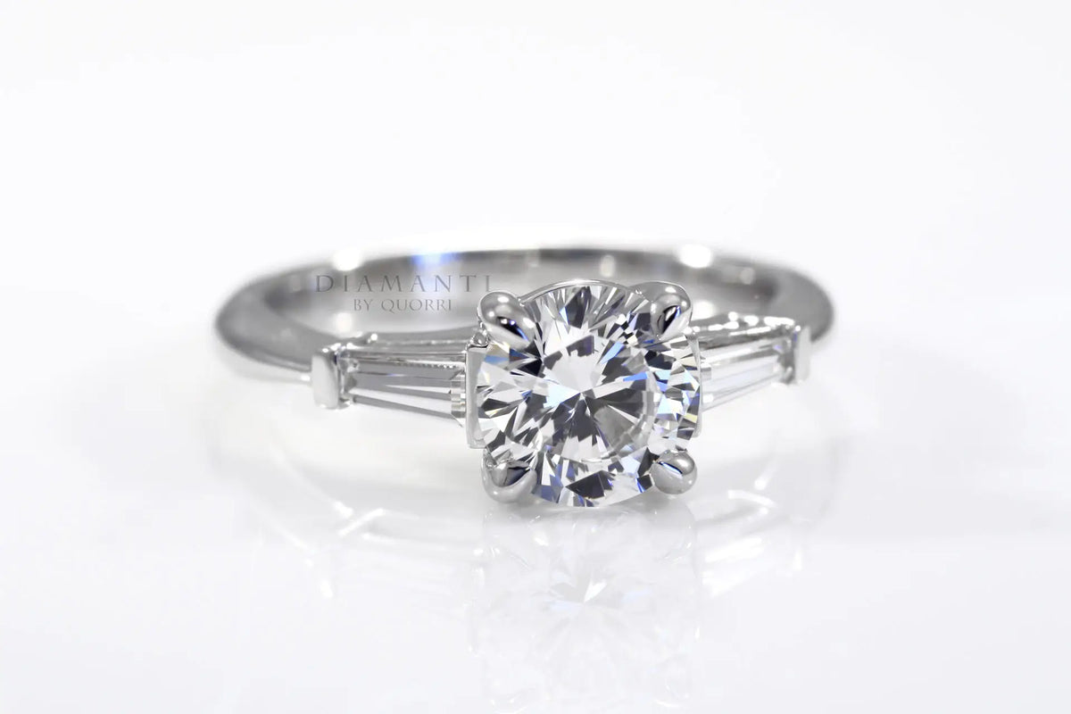 three stone round and baguette lab diamond engagement ring Quorri