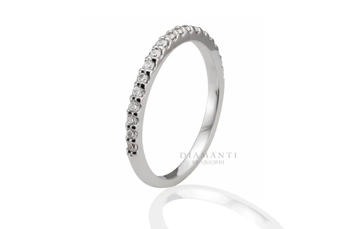 14k white gold designer scalloped round accented lab diamond wedding band Quorri