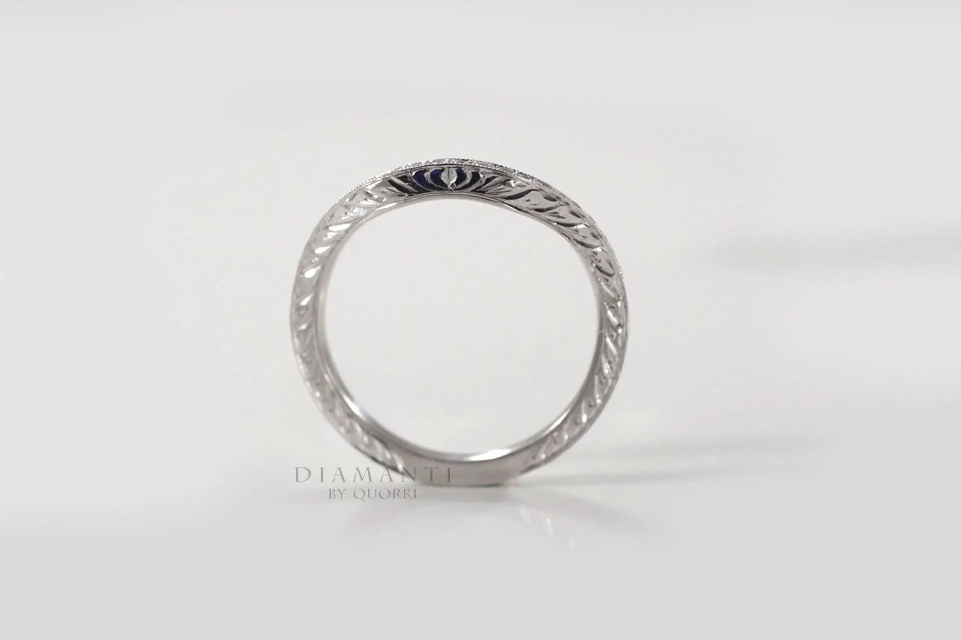 affordable scrolled round lab grown diamond wedding bands at Quorri