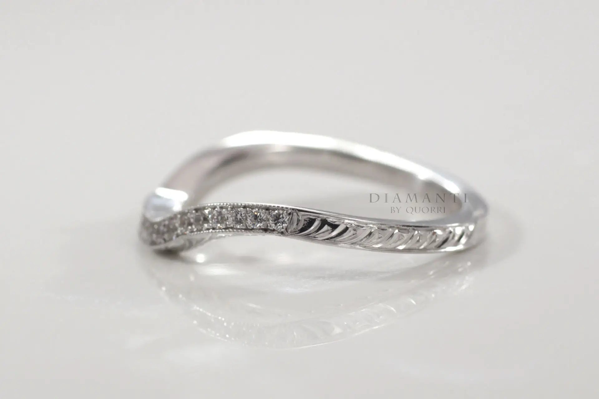 platinum engraved affordable round lab diamond wedding bands at Quorri