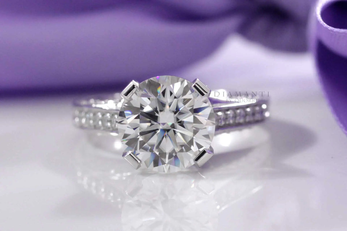 14k white hand scrolled accented round 2 carat lab diamond engagement ring