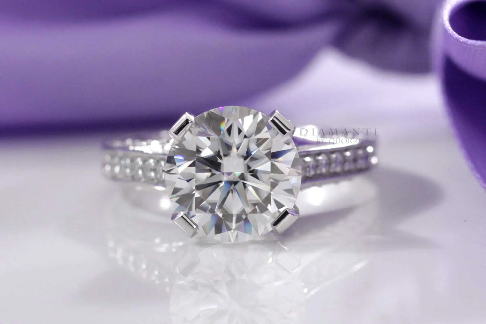 14k white hand scrolled accented round 2 carat lab diamond engagement ring