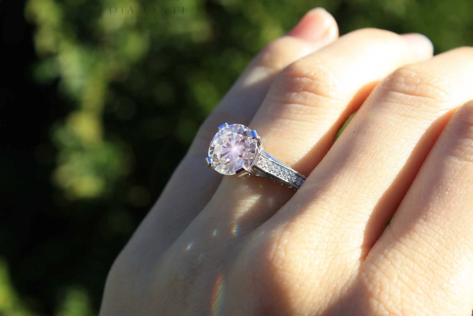 3 carat hand scrolled accented round lab created diamond engagement ring