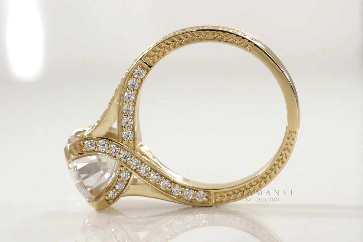 14k yellow gold hand scrolled accented round lab diamond engagement ring Canada