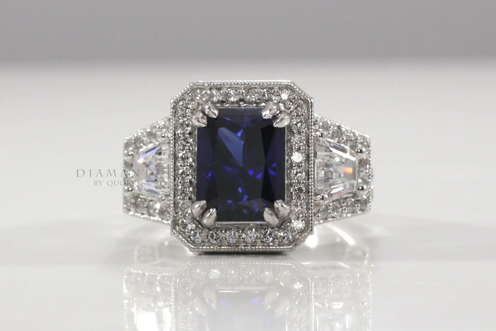 Elaborate Designer Radiant Lab Grown Diamond Engagement Ring