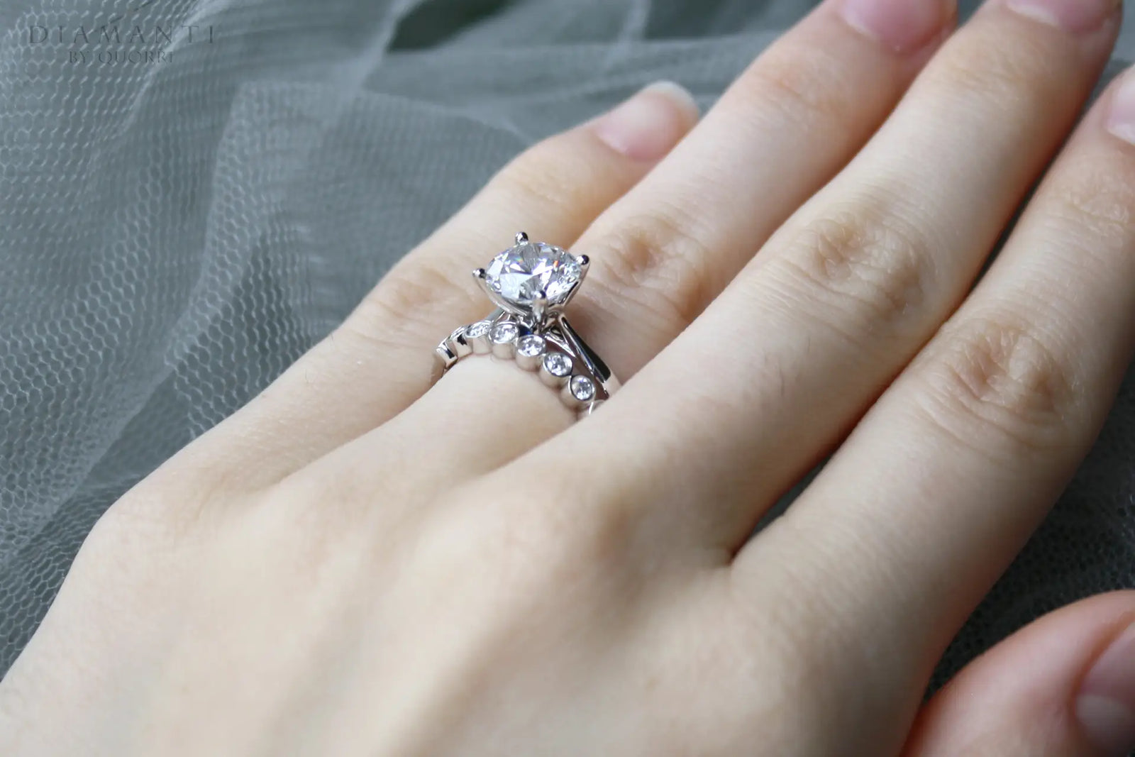 affordable round lab grown diamond solitaire engagement ring and wedding band set