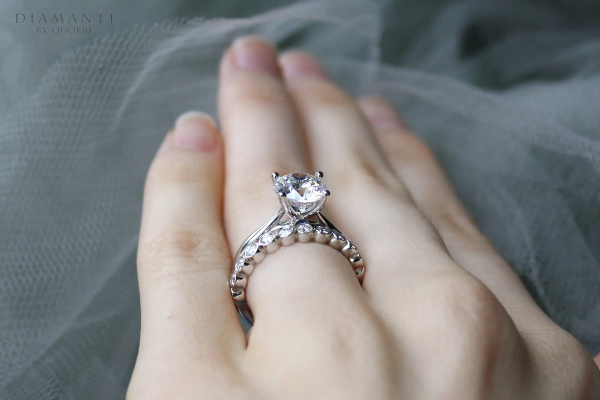 affordable round lab grown diamond solitaire engagement ring and wedding band set